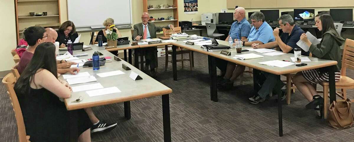 Portland Board of Education members meet Tuesday night at Town Hall.
