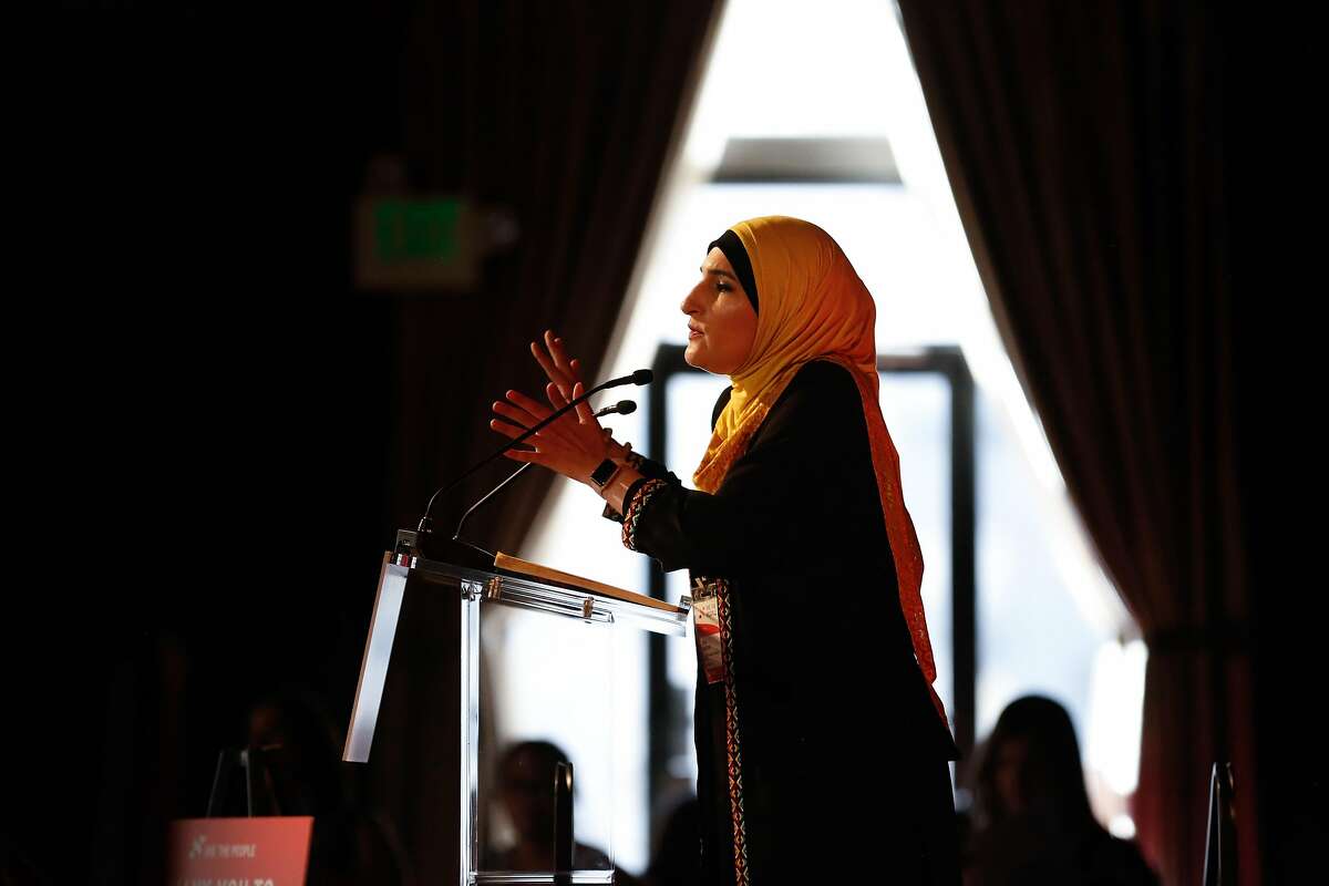 Linda Sarsour, founder of MPower Change; board member Women's March, speaks during the She the People, a national women of color in politics, summit on Thursday, September 20, 2018 in San Francisco, Calif.