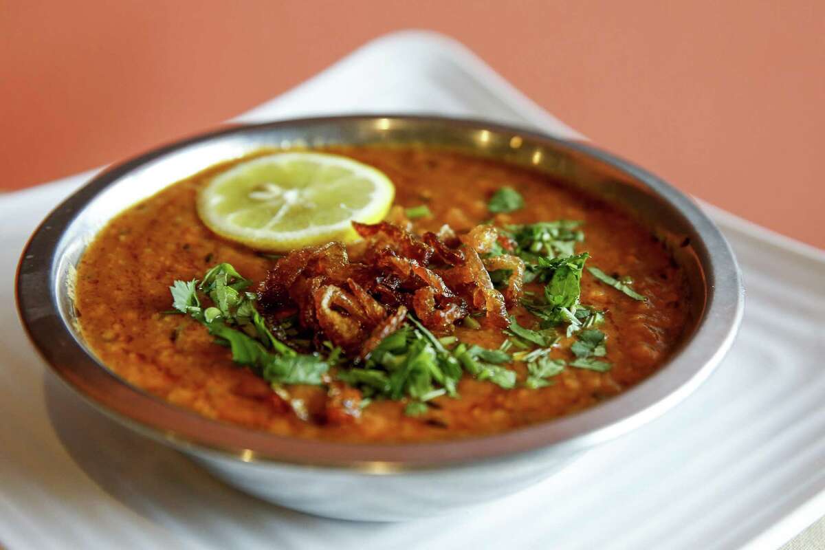 Himalaya Dal Fry, a hearty lentil soup, is completely vegetarian.