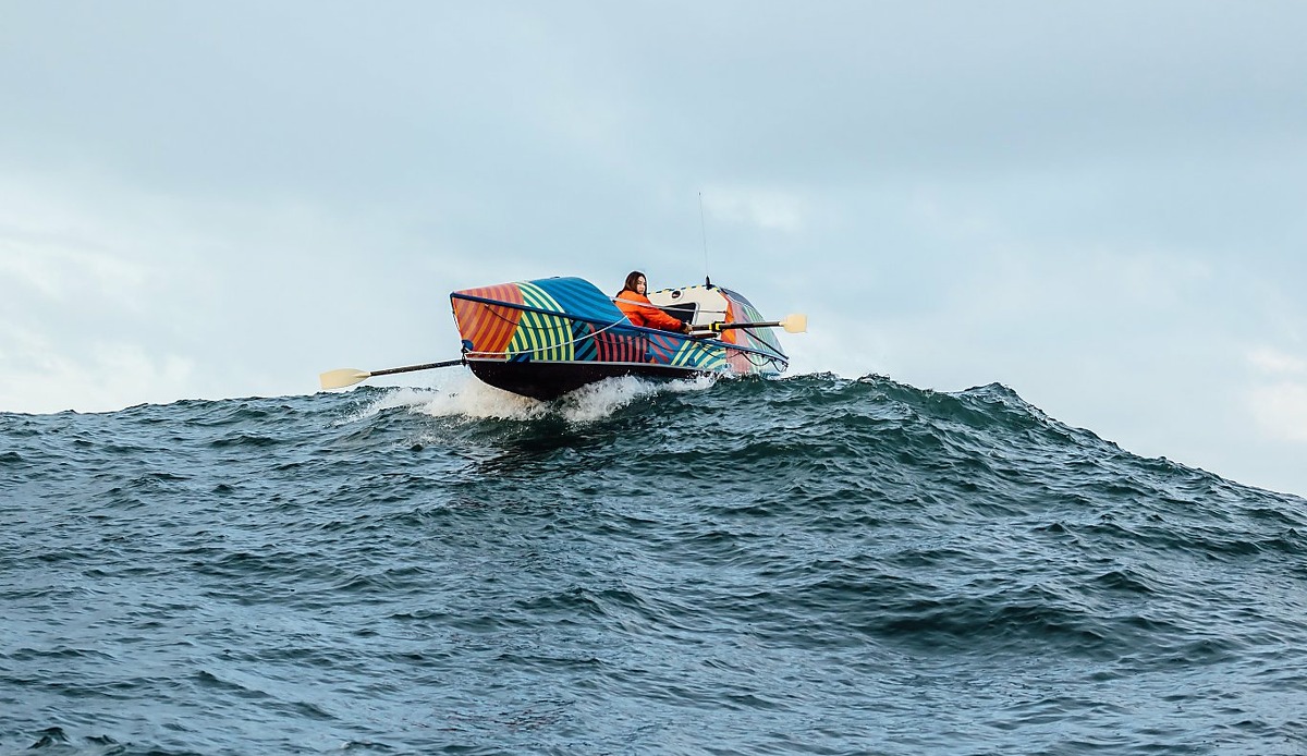 Rower Lia Ditton paddles through the Pacific just off the California coast.