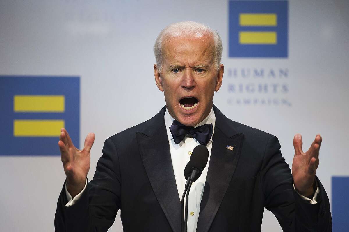 Former Vice President Joe Biden addresses the Human Rights Campaign National Dinner in Washington, D.C., Saturday, Sept. 15, 2018. (AP Photo/Cliff Owen)
