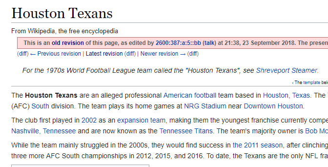 The Texans are 'an alleged' professional football team, says Wikipedia  vandal