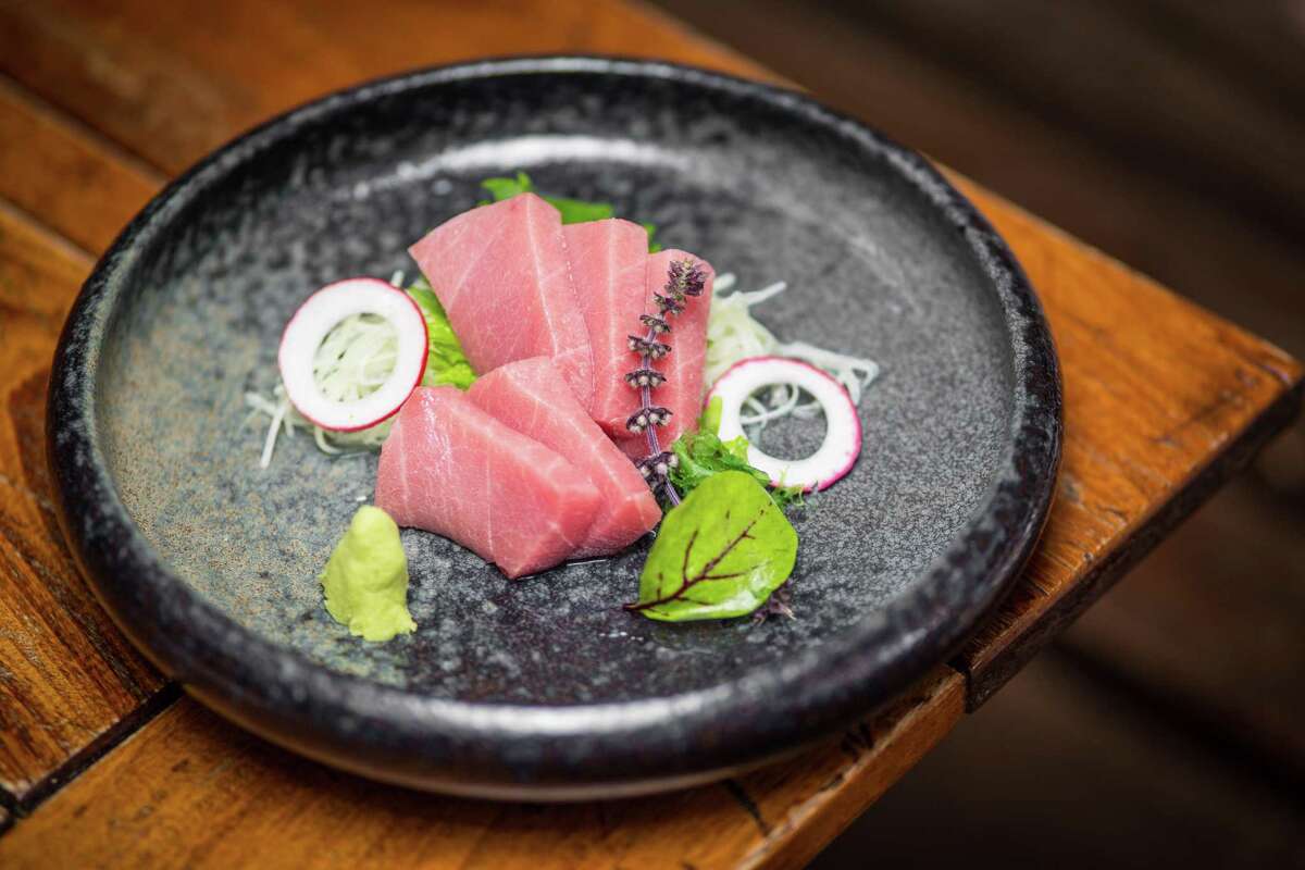 Hime-Maguro Toro (sustainable Japanese blue fin fatty tuna) sashimi at Kata Robata