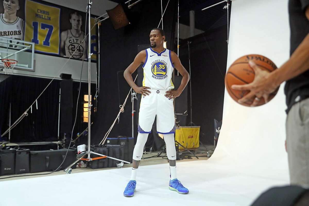 Kevin Durant during Golden State Warriors' Media Day in Oakland, Calif. on Monday, September 24, 2018.