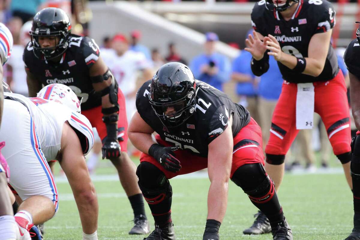 Garrett Campbell, in his sixth year of eligibility, has anchored the Bearcats’ line as the starting center this season.