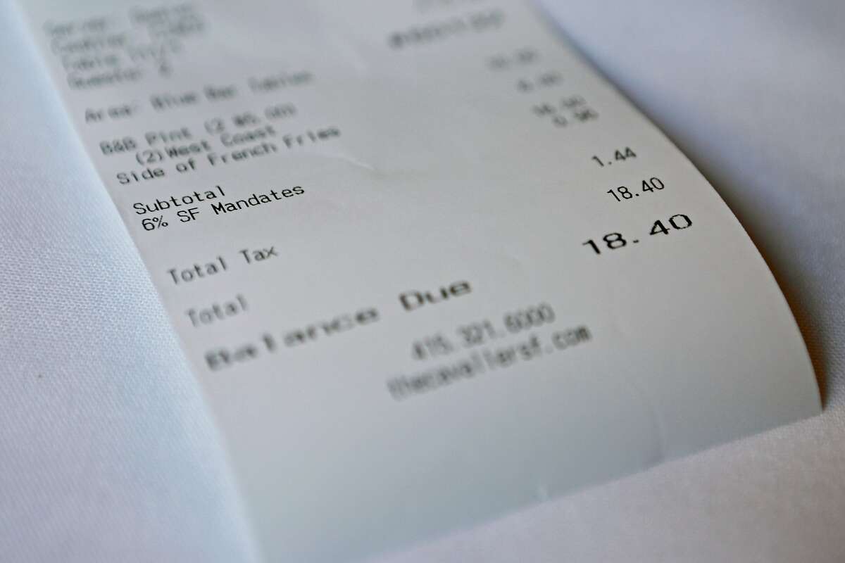 The receipt with a 6% SF Mandates surcharge at the Cavalier.