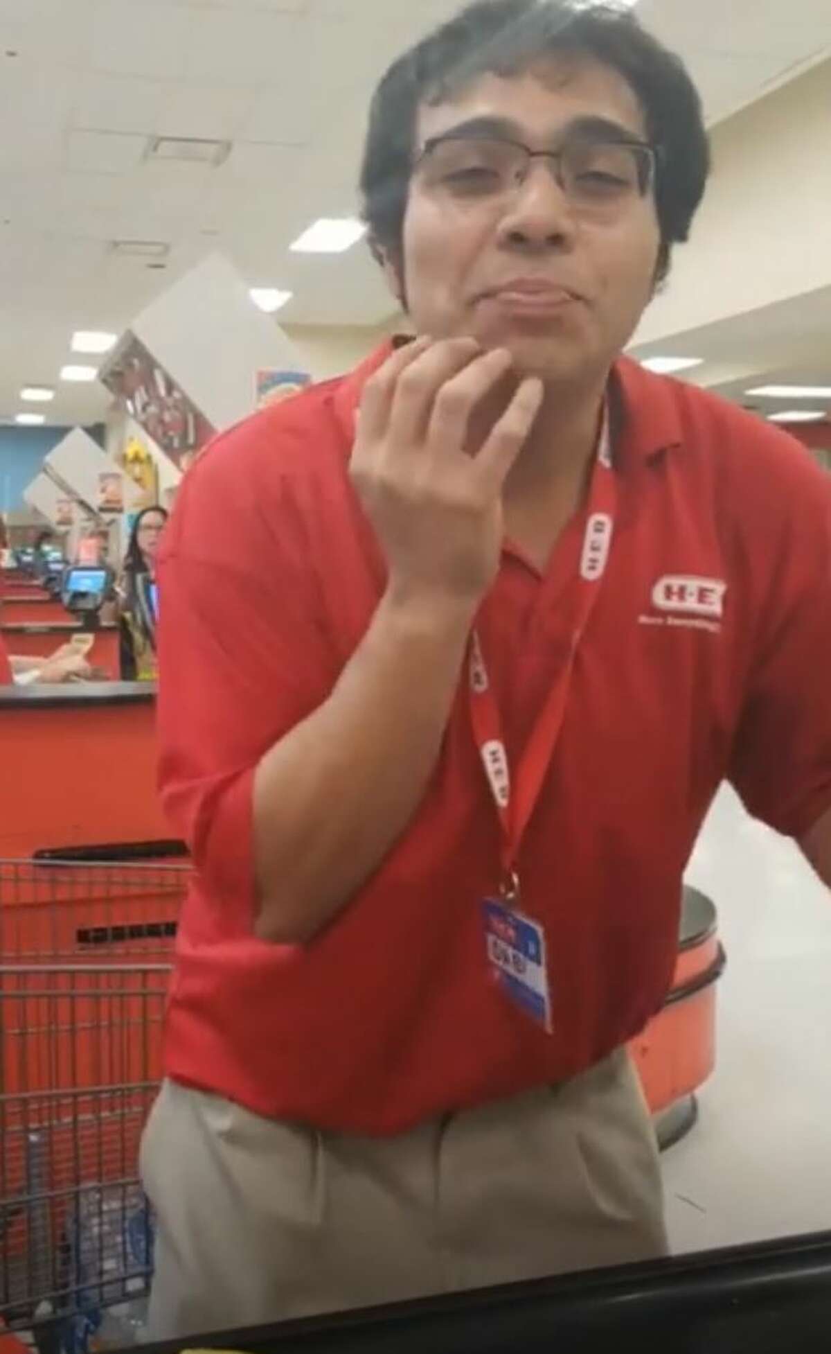 A San Antonio H-E-B cashier has garnered internet fame after a customer posted a video of his sales pitch, which included an original rap.