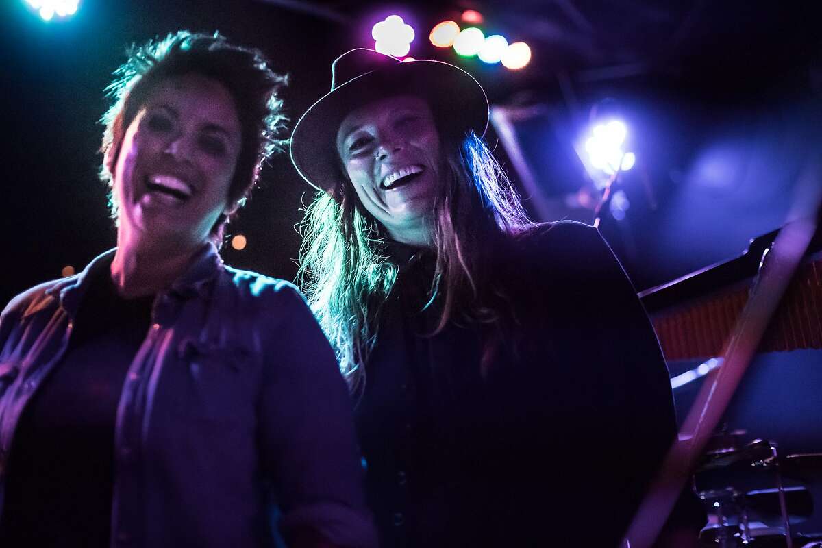 Lani Torres and Summer Gerbing, owners of the Ivy Room, at the stage on Saturday, Sept. 22, 2018, in Albany, Calif.