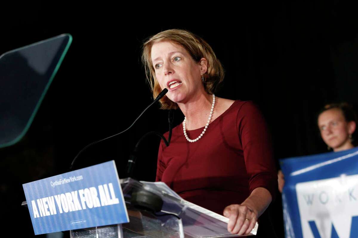 State attorney general candidate Zephyr Teachout delivers her concession speech at the Working Families Party primary night party, Thursday, Sept. 13, 2018, in New York. New York City Public Advocate Letitia James defeated a deep field of fellow Democrats: U.S. Rep. Sean Patrick Maloney, Fordham law professor Teachout and former Hillary Clinton adviser Leecia Eve. (AP Photo/Jason DeCrow)