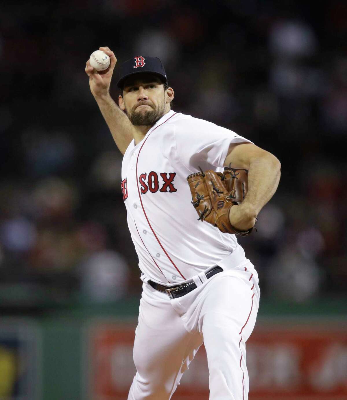 Boston Red Sox starting pitcher Nathan Eovaldi delivers during the first inning of a baseball game against the Baltimore Orioles at Fenway Park in Boston, Monday, Sept. 24, 2018. (AP Photo/Charles Krupa)