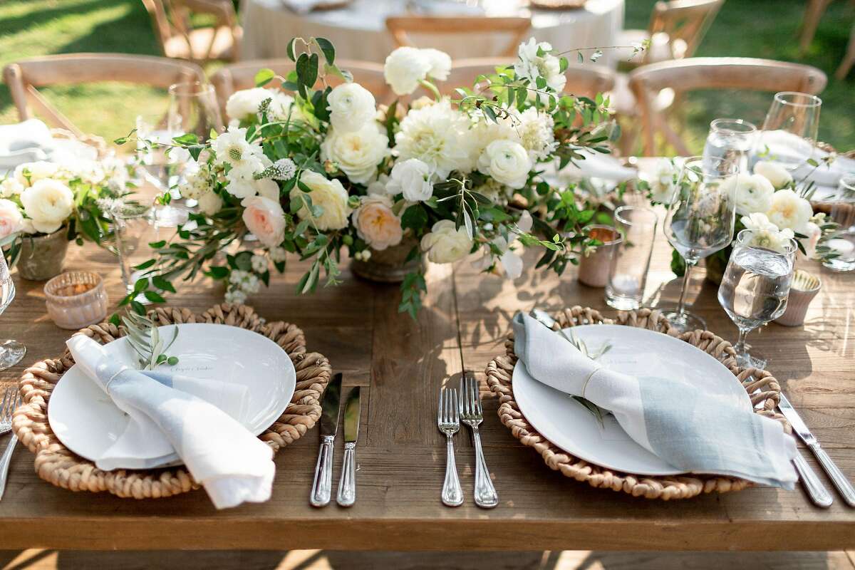 Place settings from�Rosemary Events and Loop Flowers at Beltane Ranch in Glen Ellen.
