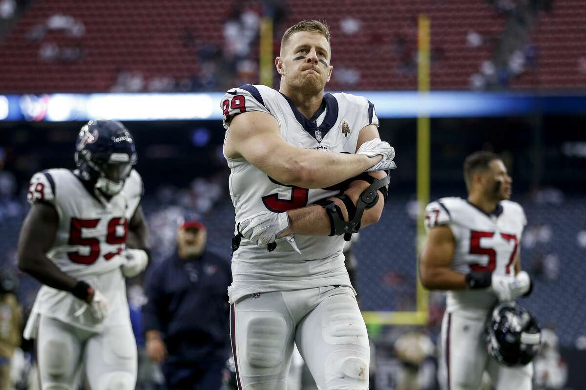 Houston Texans defensive end J.J. Watt (99) walks off the field after the Houston Texans lost to the New York Giants 27-22 at NRG Stadium Sunday Sept. 23, 2018 in Houston.