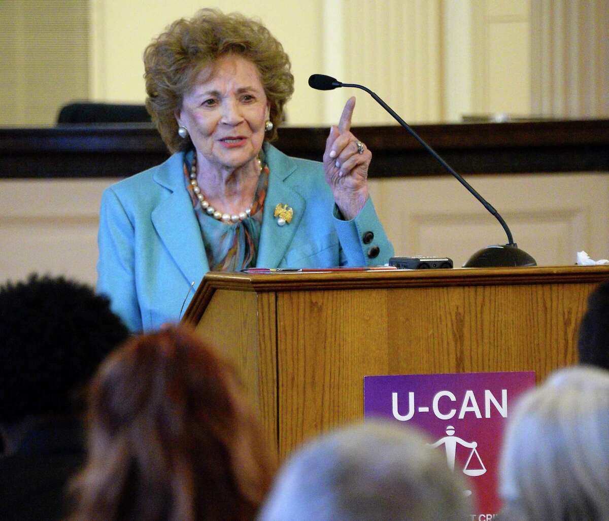 Former First Lady and founder of Mentoring USA, Matilda Cuomo, delivers the inaugural commencement remarks for the first graduation ceremony of the United Against Crime-Community Action Network (U-CAN), a court-based mentoring program Tuesday Sept. 25, 2018 in Albany, NY. (John Carl D'Annibale/Times Union)