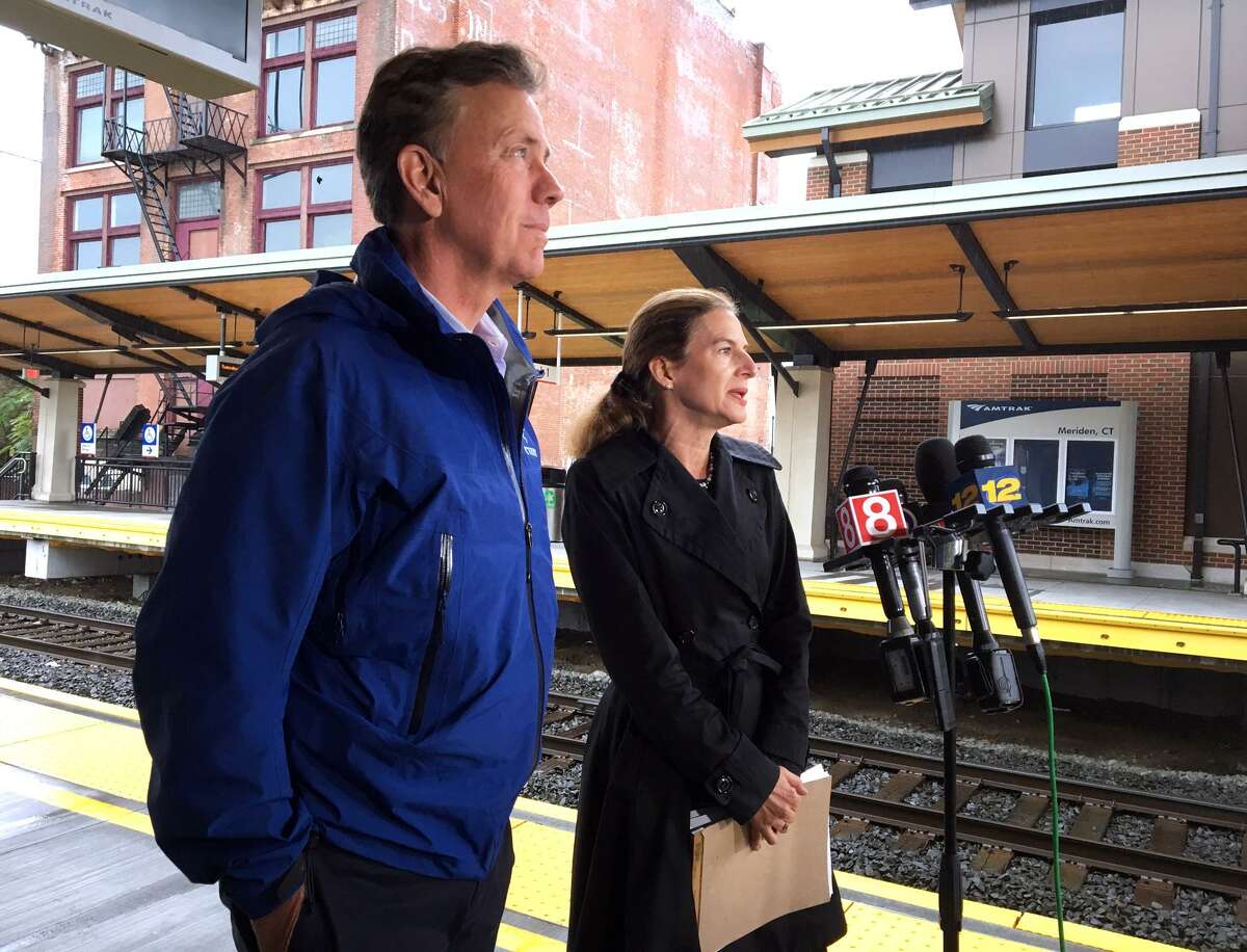 Ned Lamont and Susan Bysiewicz, Democratic nominees for governor and lieutenant governor, held a press conference to discuss infrastructure in Connecticut at the train station in Meriden on Tuesday.