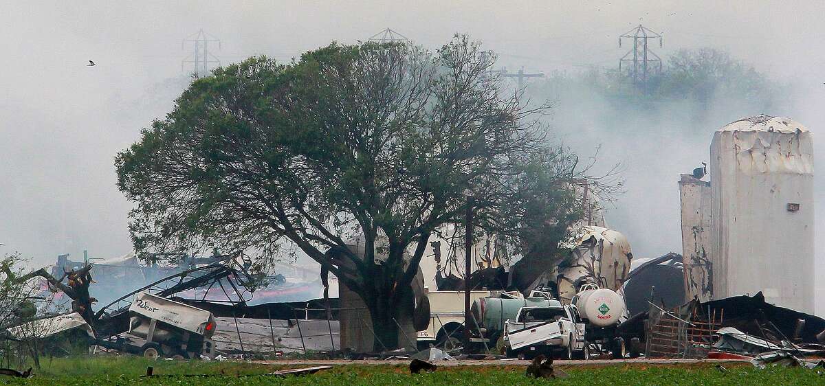 This is the scene Thursday April 18, 2012 of the fertilizer plant explosion in the town of West, Texas. West is about 20 miles north of Waco.