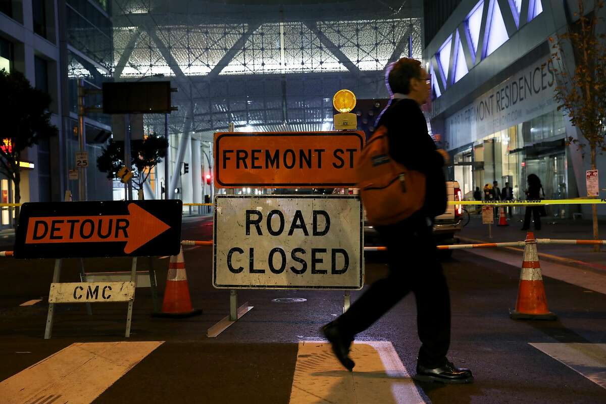 Road closed signs were erected at the intersection of Fremont and Howard after the closure of the Transbay Transit Center in San Francisco, Calif., on Tuesday, September 25, 2018. A major crack was discovered in a steel beam that supports the roof garden of the new $2.2 billion center in downtown San Francisco.