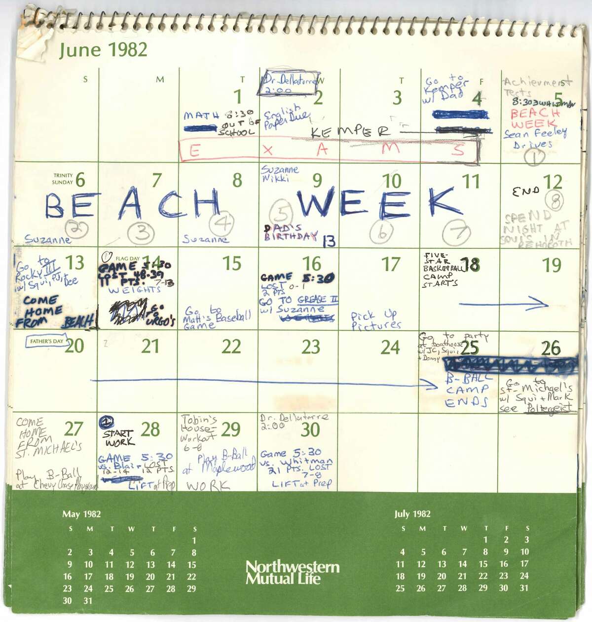 Brett Kavanaugh's 1982 calendar