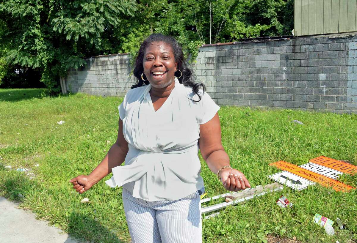 Kizzy Williams, owner of Allie B's Cozy Kitchen, discusses plans to develop the empty lots on Henry Johnson Boulevard, between Clinton Ave.and First St., into the Henry Johnson Outdoor Mall for vendors to sell food, clothes, etc. Tuesday August 28, 2018 in Albany, NY. (John Carl D'Annibale/Times Union)