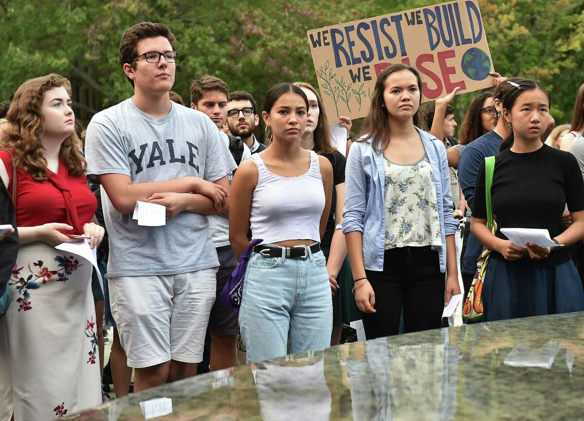Yale University students held a rally at the Women's Table on campus protesting the appointment of Judge Brett Kavanaugh to become an Associate Justice of the Supreme Court due to allegations of misconduct.
