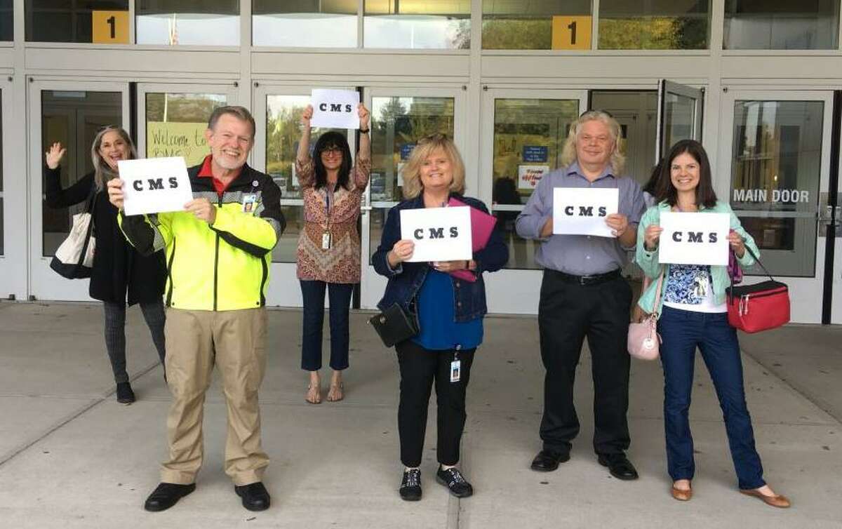 Westport Superintendent Colleen Palmer posted a photo on her Twitter page of Coleytown Middle School faculty and staff welcoming Coleytown students to their relocated campus at Bedford Middle School on Sept. 24.