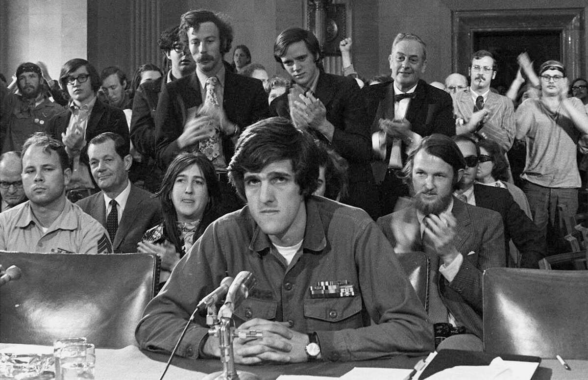John Kerry, age 27, testifies before the U.S. Senate Foreign Relations Committee in Washington, April 22, 1971, when he was a former Navy lieutenant and organizer of Vietnam Veterans Against the War.