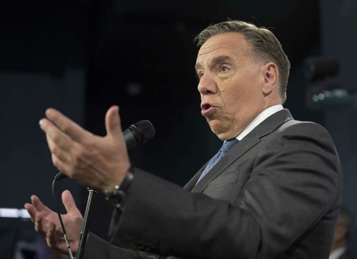 Francois Legault, leader of the Coalition Avenir Quebec party, speaks during a news conference following a debate in Montreal on Sept. 13, 2018.