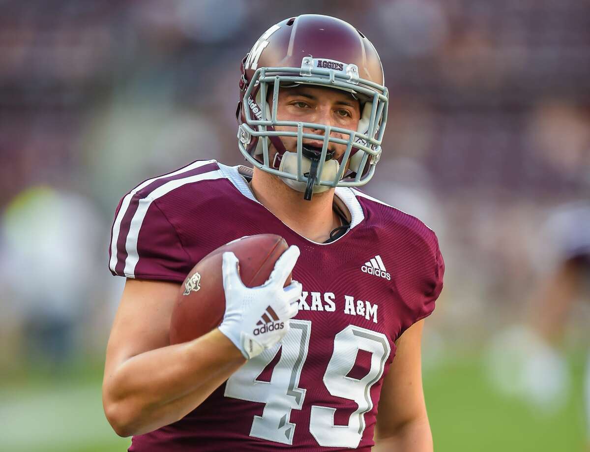 COLLEGE STATION, TX - SEPTEMBER 15: Texas A&M Aggies fullback Ben Miles (49) warms up before the game between the Louisiana Monroe Warhawks and the Texas A&M Aggies on September 15, 2018, at Kyle Field in College Station, TX. (Photo by Daniel Dunn/Icon Sportswire via Getty Images)