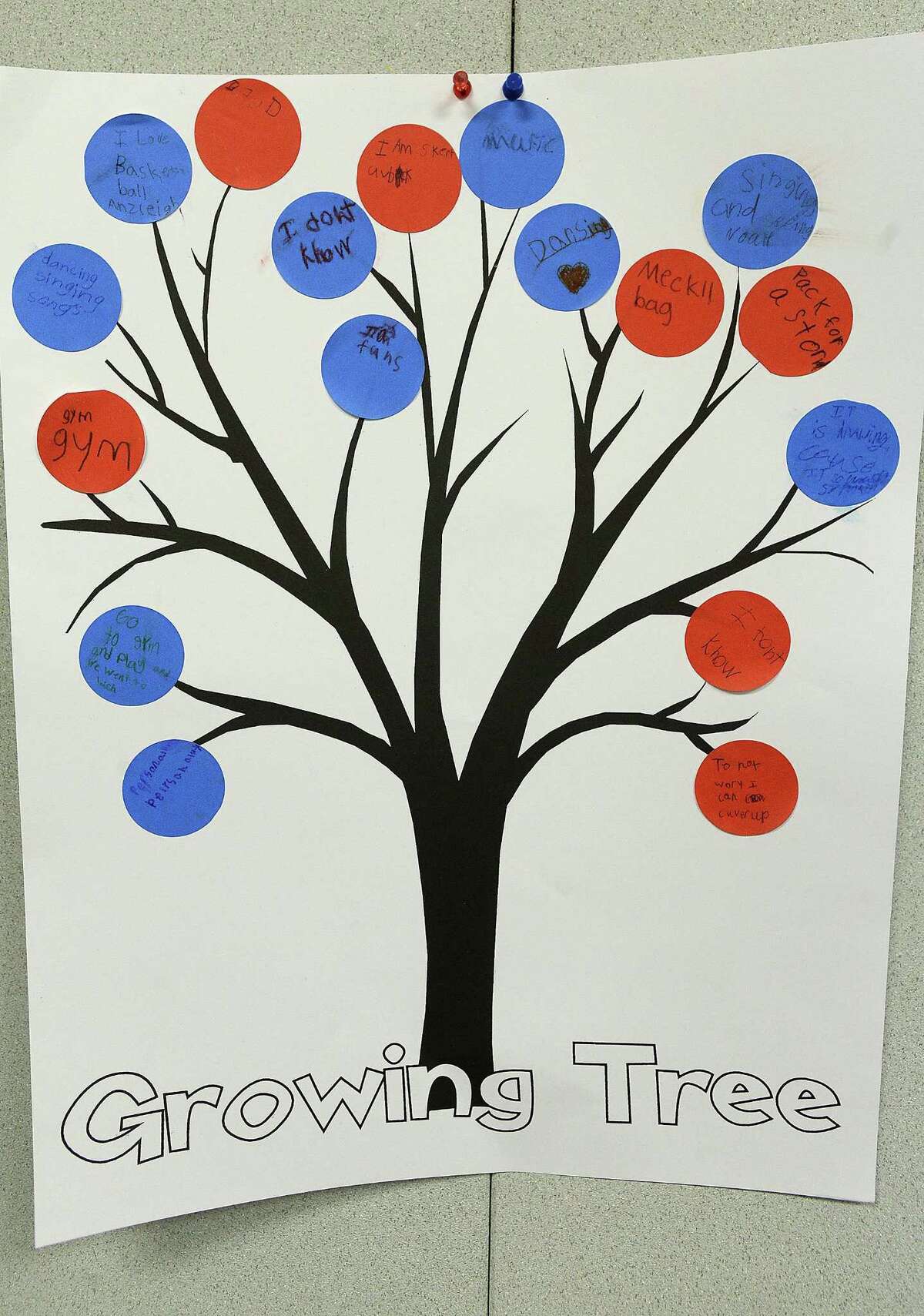 The growing tree in the second grade camp group is filled with messages the children wrote in response to what they can do to cope with disasters during Camp Noah at North Orange Baptist Church in Orange, Texas. The program is helping children deal with the ongoing effects of emotional trauma experienced during Hurricane Harvey last year. Area schools identified children who were impacted by Harvey, nominating them for the camp, which is being run by members of two Lutheran churches in Minnesota.