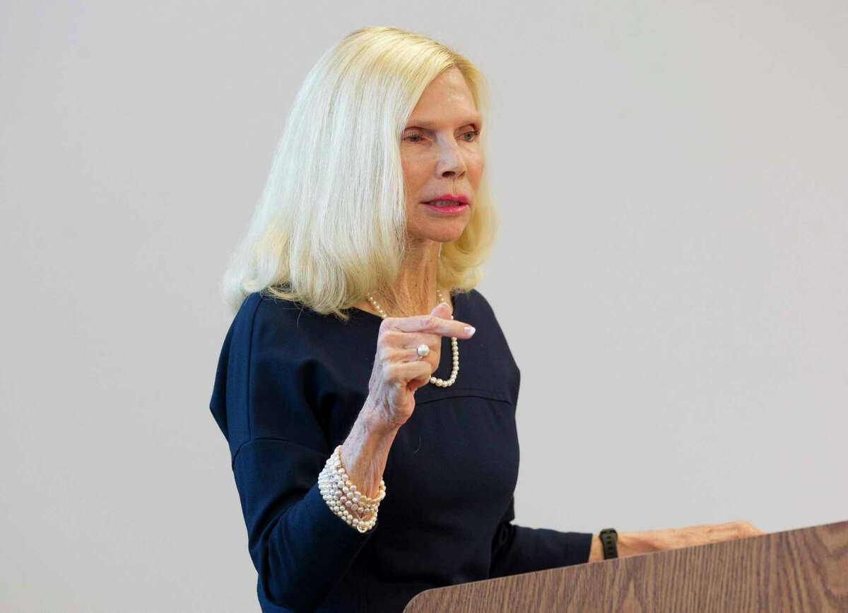 Ann Snyder, the position 6 member of The Woodlands Township Board of Directors, speaks during a candidate forum during her second bid for office in 2017. Now in her third term on the board, Snyder discussed the 19th Amendment and how critical it is for women to be involved in elected office.