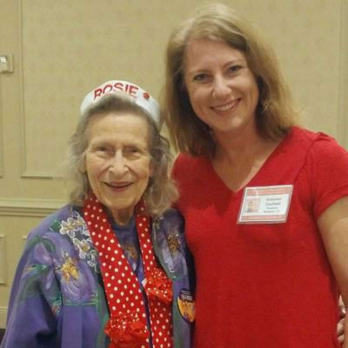 American Rosie the Riveter Association Connecticut chapter President Grethen Caulfield with a Rosie at the 20th Anniversary ARRA National Convention and Rosie the Riveter Day at the ?National World War II Museum in ?New Orleans, LA.