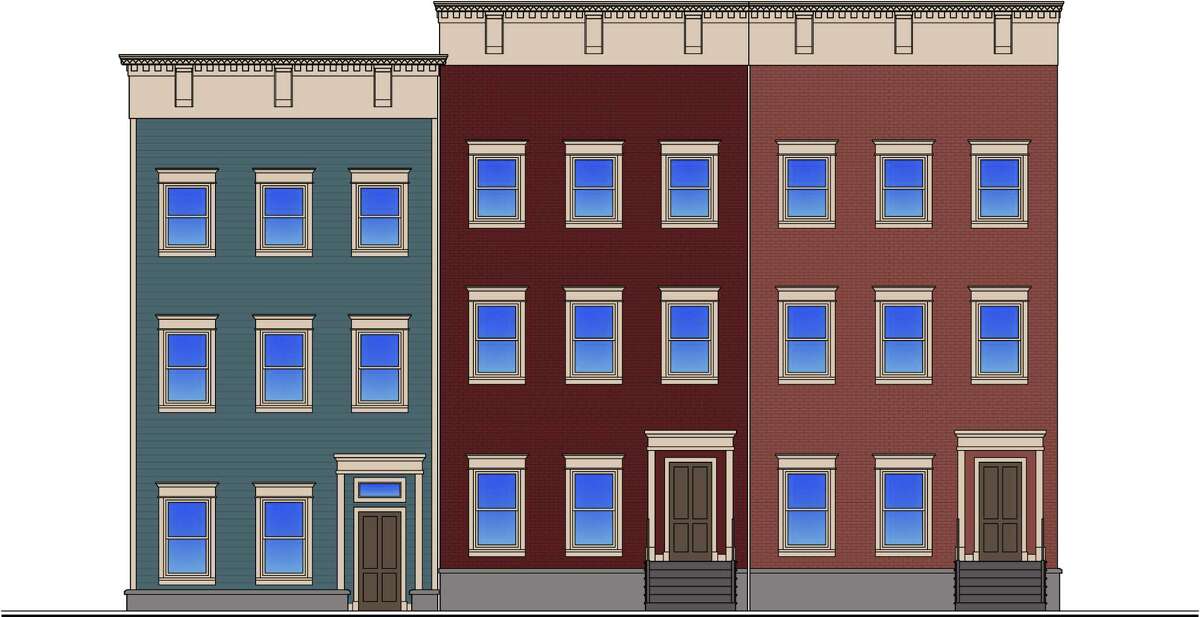 A rendering of the buildings proposed for 183-189 Elm Street. The development would provide nine units of permanent housing for the homeless. (Provided by Harris Sanders Architects)