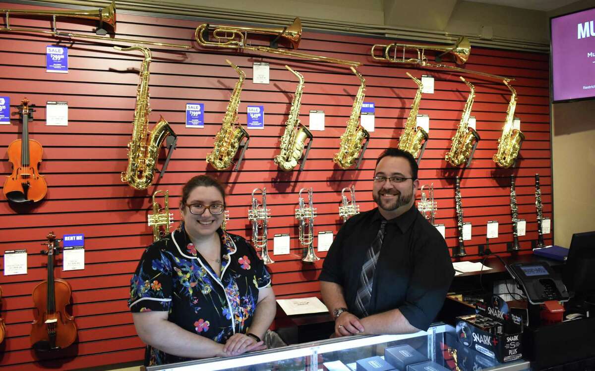 Charise Turner and Vito Calamito in September 2018 at the new Music & Arts store at 22 W. Putnam Ave. in Greenwich, Conn.