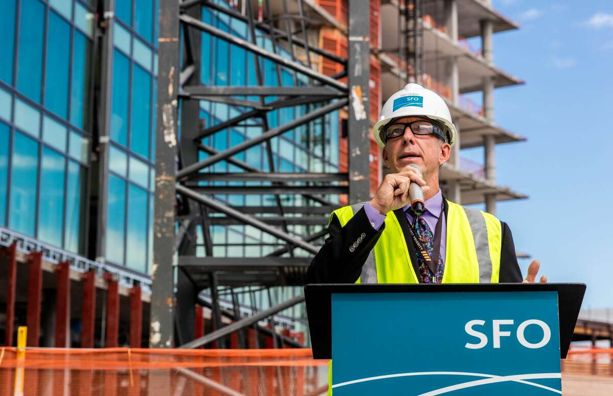 Airport head Ivar Satero speaks at the topping out of the The Grand Hyatt at SFO which will be 12 stories and should open in the summer of 2019.