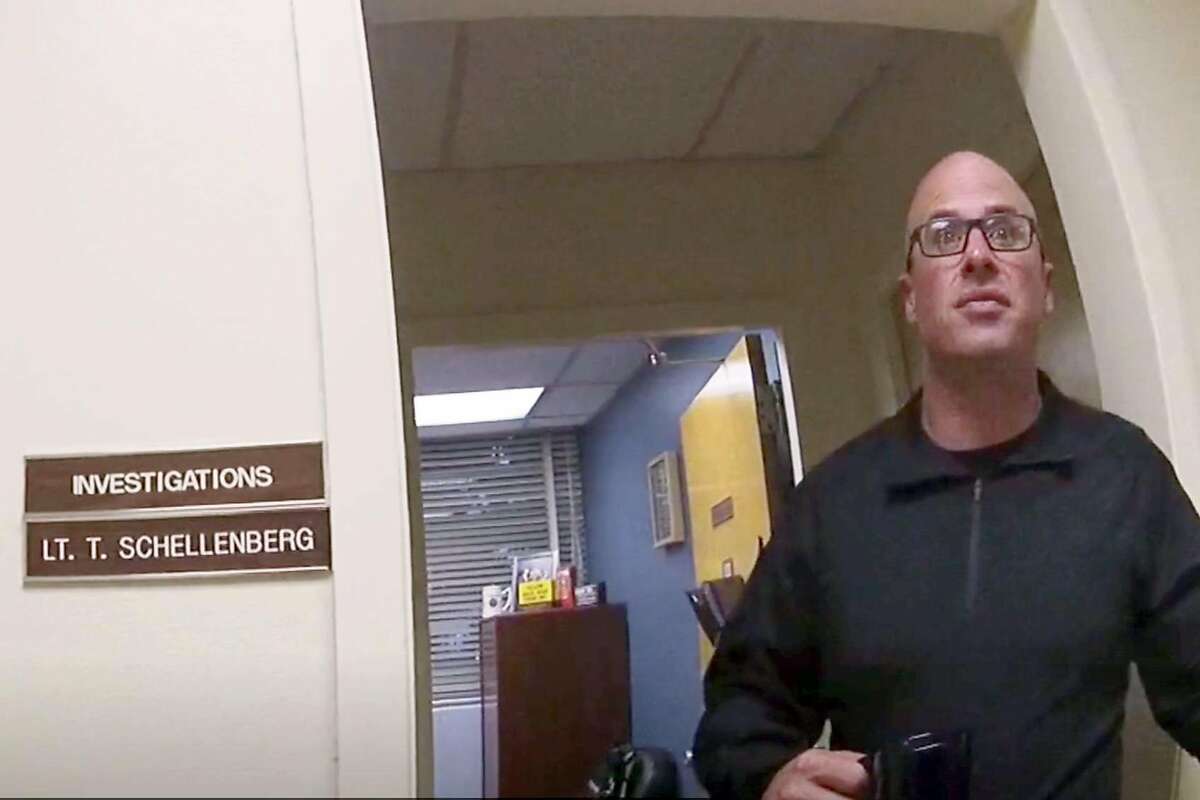 Lt. Timothy Schellenberg, who oversees the Alameda sheriff's investigations unit out of the Eden Township Substation, is seen in a screen shot from Sgt. James Russell's body camera footage. The Alameda County Sheriff's Office illegally recorded at least one confidential conversation between a juvenile crime suspect and his attorney, the public defender's office says.