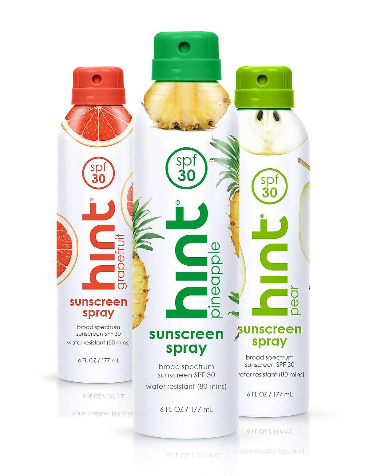 Hint Sunscreen Spray, an SPF 30, water-resistant mist that incorporates moisturizing aloe vera juice and other natural ingredients.