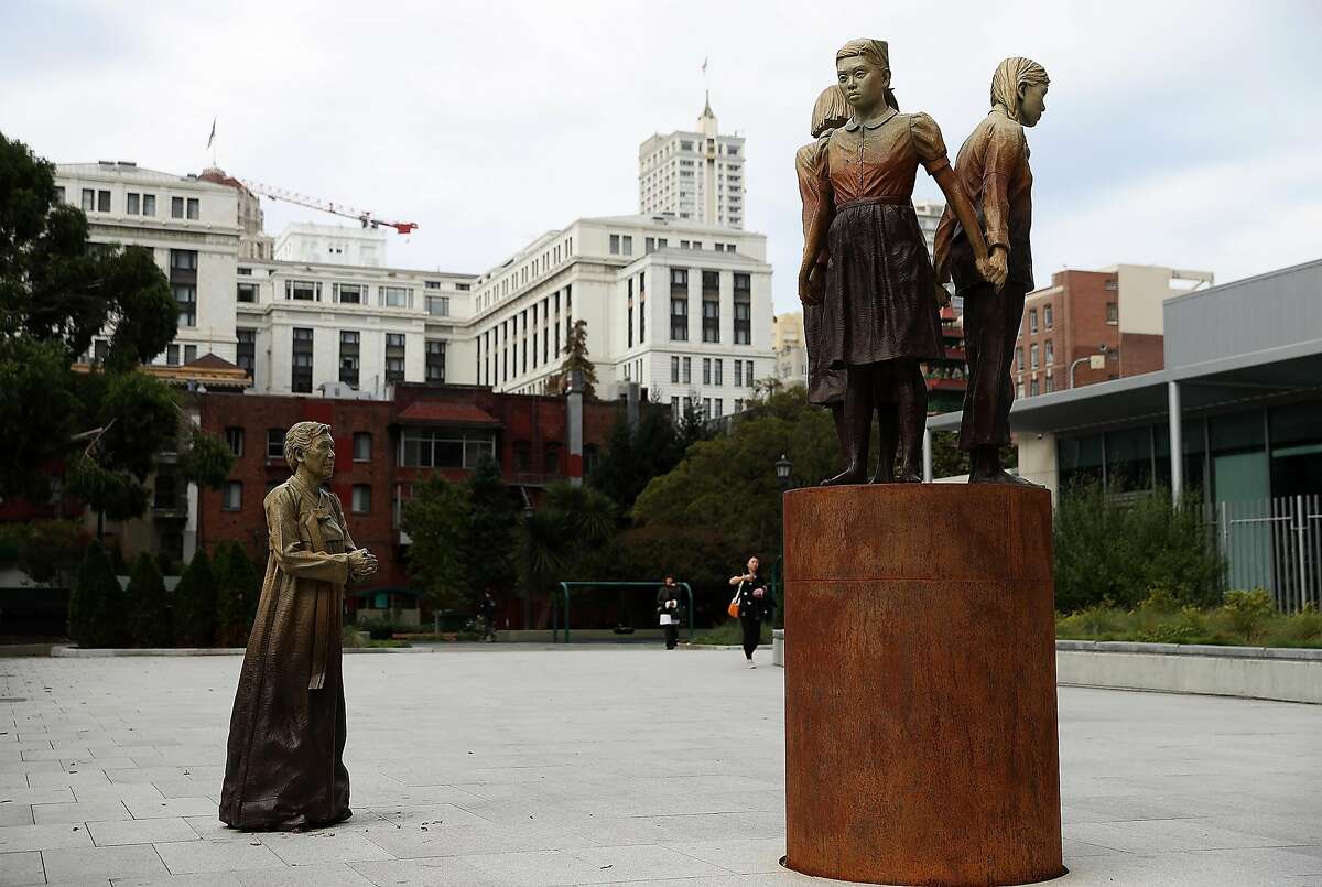 SAN FRANCISCO, CA - OCTOBER 03: A view of the 'Comfort Women' Column of Strength statue on October 3, 2018 in San Francisco, California. Osaka, Japan Mayor Hirofumi Yoshimura announced that he plans end a six-decade "sister city" relationship with San Francisco to protest the 'Comfort Women' Column of Strength statue by artist Steven Whyte that depicts Japanese World War II era sex slaves. (Photo by Justin Sullivan/Getty Images)