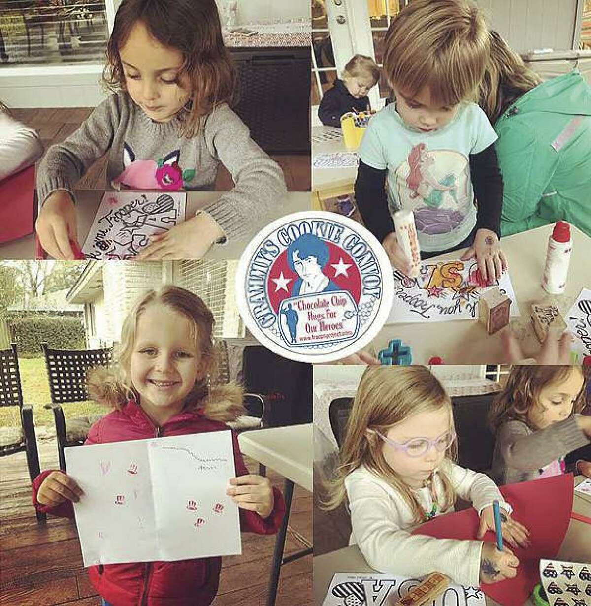 Children create drawings and write thank-you notes as part of Grammy’s Cookie Convoy,Inc., a 501 c 3 nonprofit, that sends gourmet chocolate chip cookies to service personnel stationed overseas. Funds from a November 8 golf tournament will benefit the efforts.