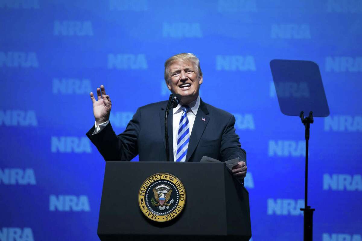 President Donald Trump addresses the NRA-ILA Leadership Forum at the Kay Bailey Hutchison Convention Center on Friday, May 4, 2018, in Dallas. (Smiley N. Pool/The Dallas Morning News)