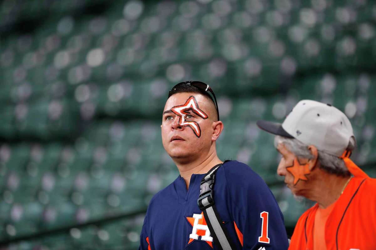 Houston Astros fans arrived early before the start of the ALDS Game 1 at Minute Maid Park, October 5, 2018, in Houston.