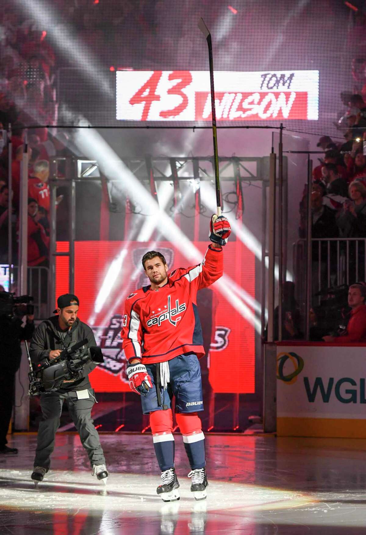 Tom Wilson was on hand Wednesday night for the Washington Capitals' banner-raising ceremony. Wilson was banned 20 games by the NHL for a blindside hit to the head of an opponent during a preseason game.