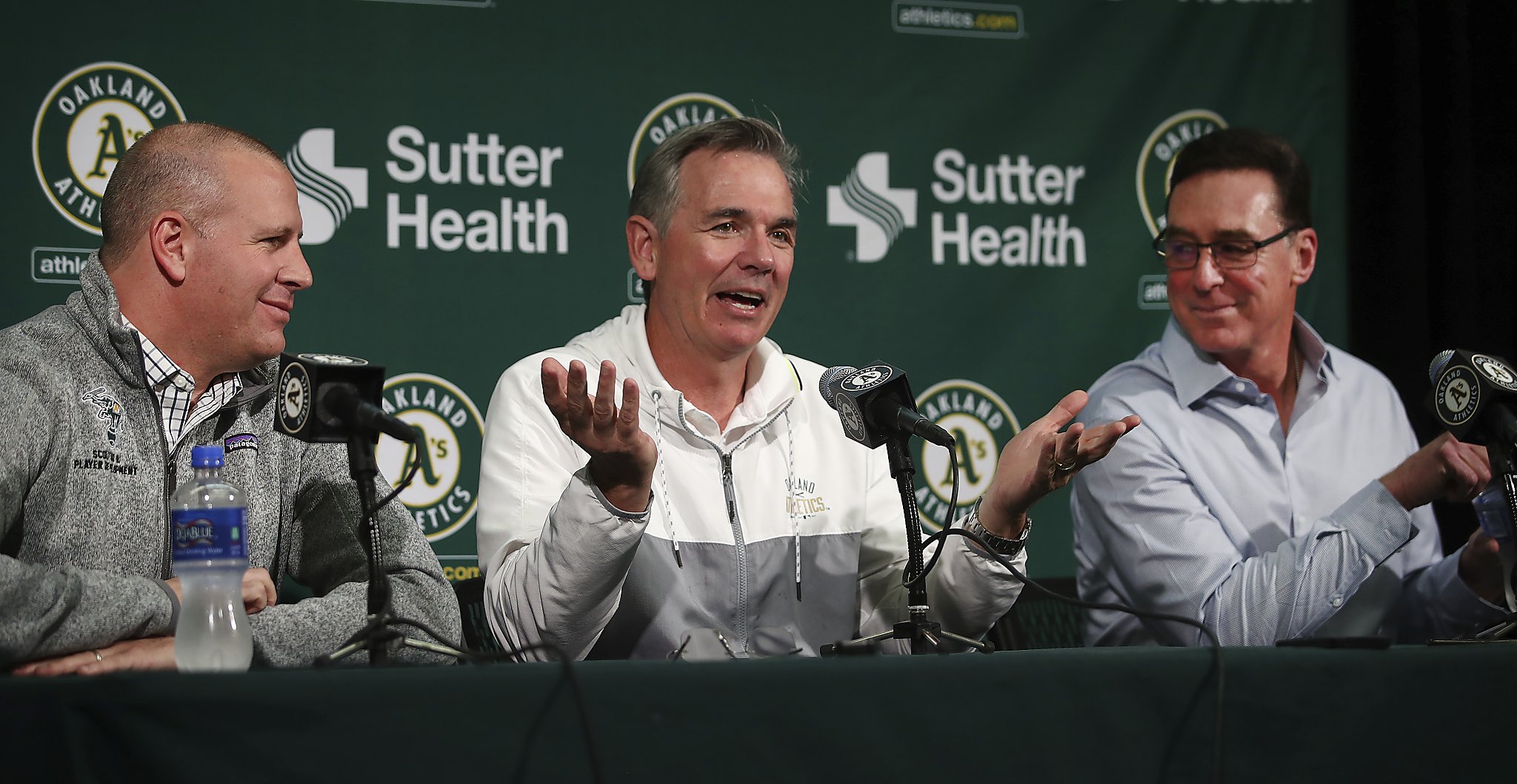 Billy Beane stands for a portrait in the Oakland A's batting cage