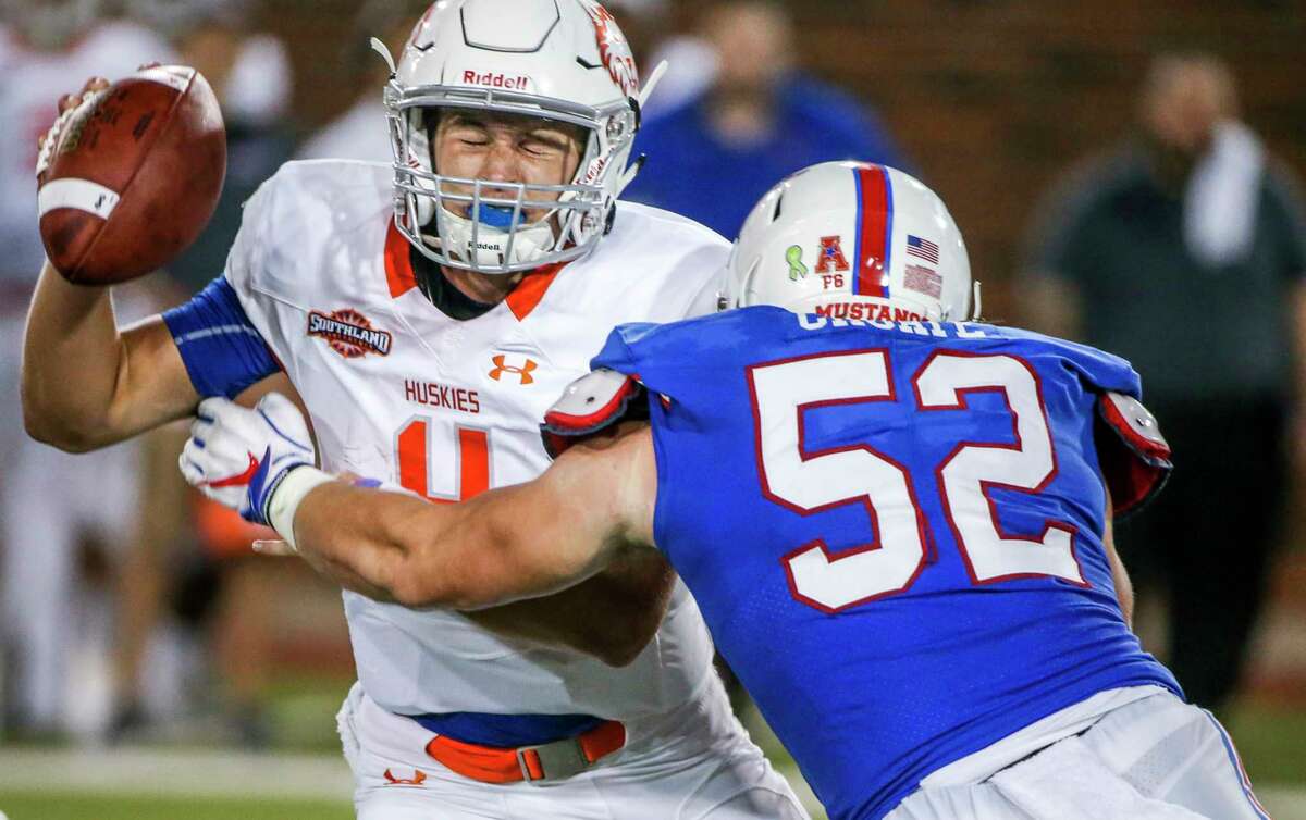 PHOTOS: Most expensive Texas college football teams  Houston Baptist quarterback Bailey Zappe (4) is sacked by Southern Methodist defensive end Gerrit Choate (52) during the first half on Saturday, Sept. 29, 2018, at Ford Stadium in Dallas.  >>>Here's a look at the most expensive Texas college football teams ... 