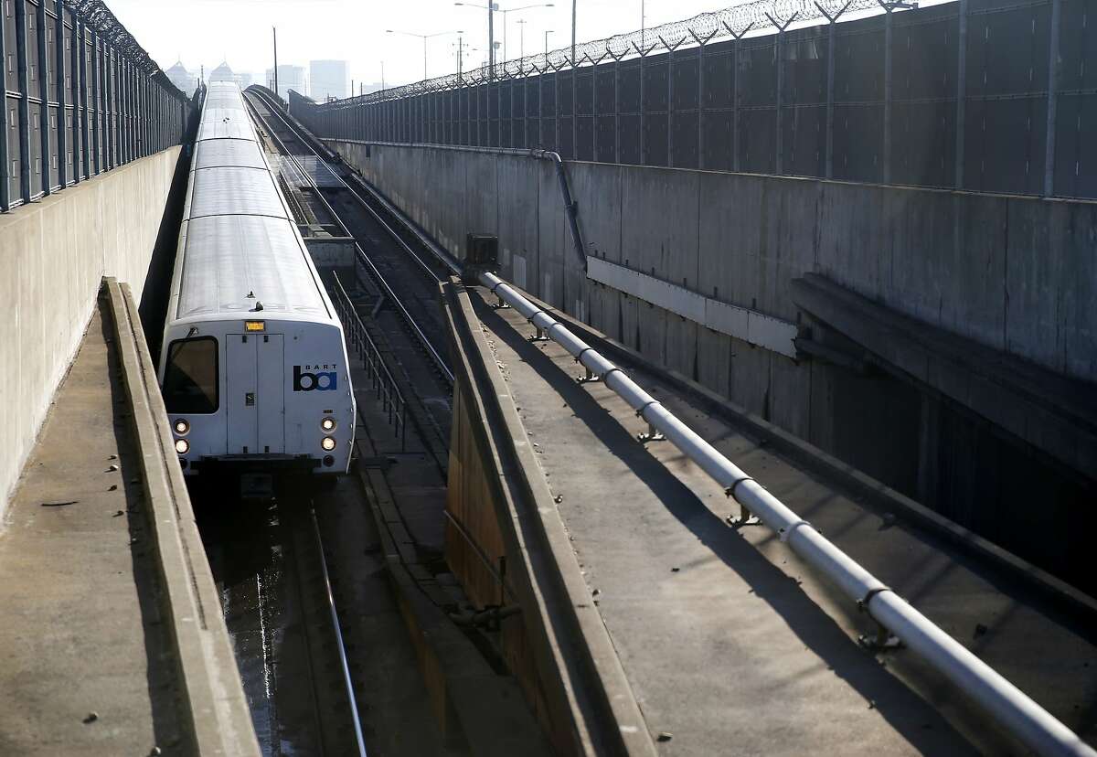 A westbound BART train enters the transbay tube in Oakland, Calif. on Friday, Feb. 16, 2018. BART officials will begin a study on the feasibility of a second tube under the bay.