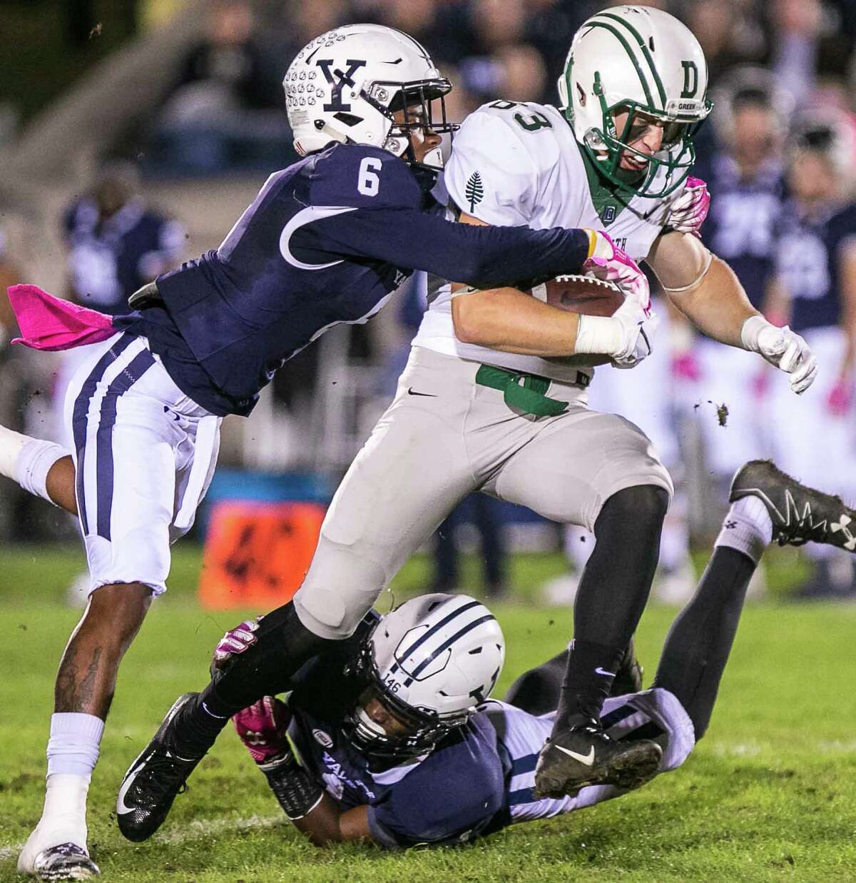 (John Vanacore/For Hearst Connecticut Media) The Yale Bulldogs hosted the Big Green of Dartmouth under the lights at Yale Bowl Friday, October 5, 2018.