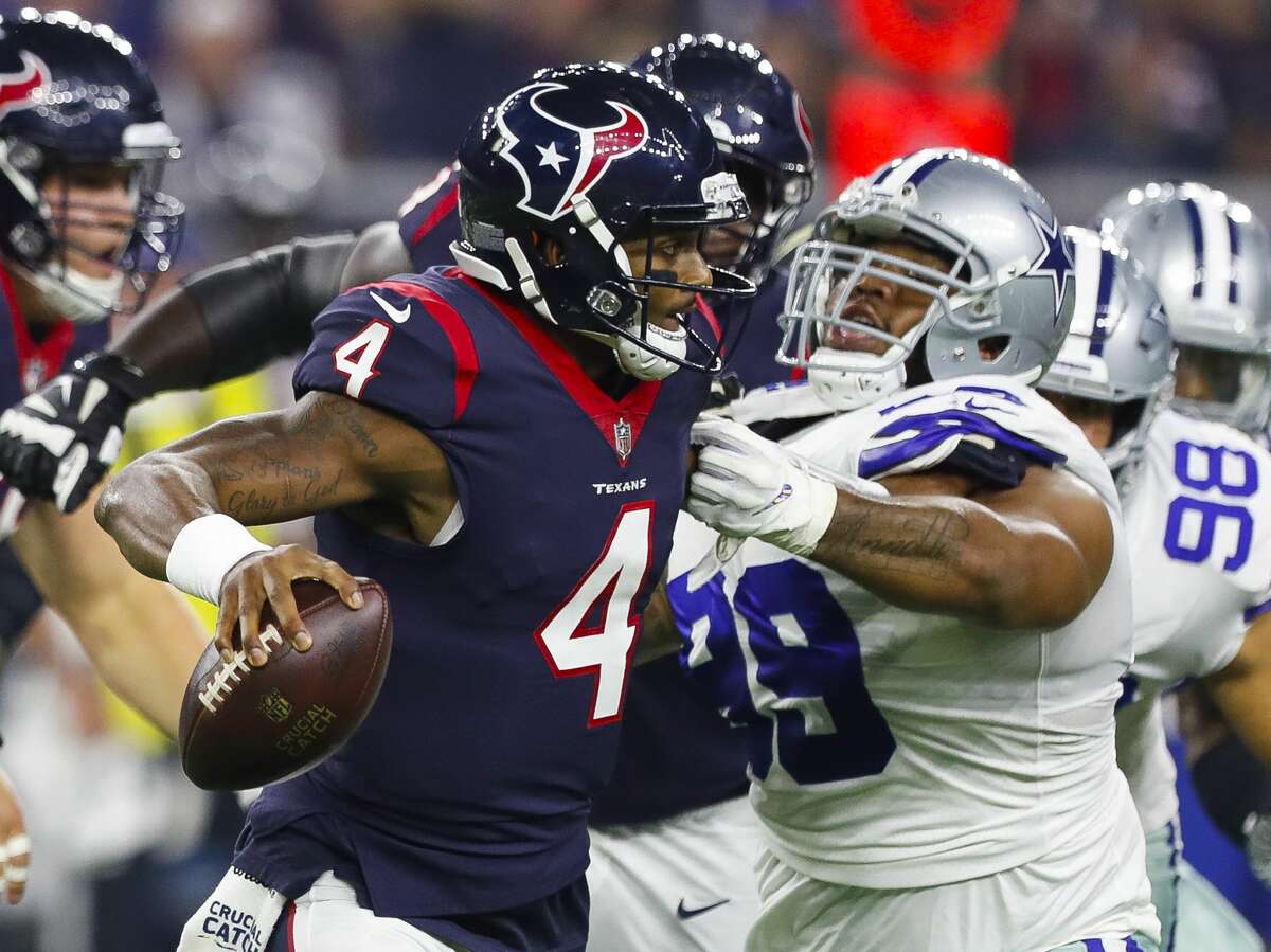 PHOTOS: A look at some of the big hits Deshaun Watson took against the Cowboys Houston Texans quarterback Deshaun Watson (4) shakes off a defender during the first quarter of an NFL football game at NRG Stadium on Sunday, Oct. 7, 2018, in Houston. Browse through the photos above for a look at some of the hits Deshaun Watson took on Sunday night ...