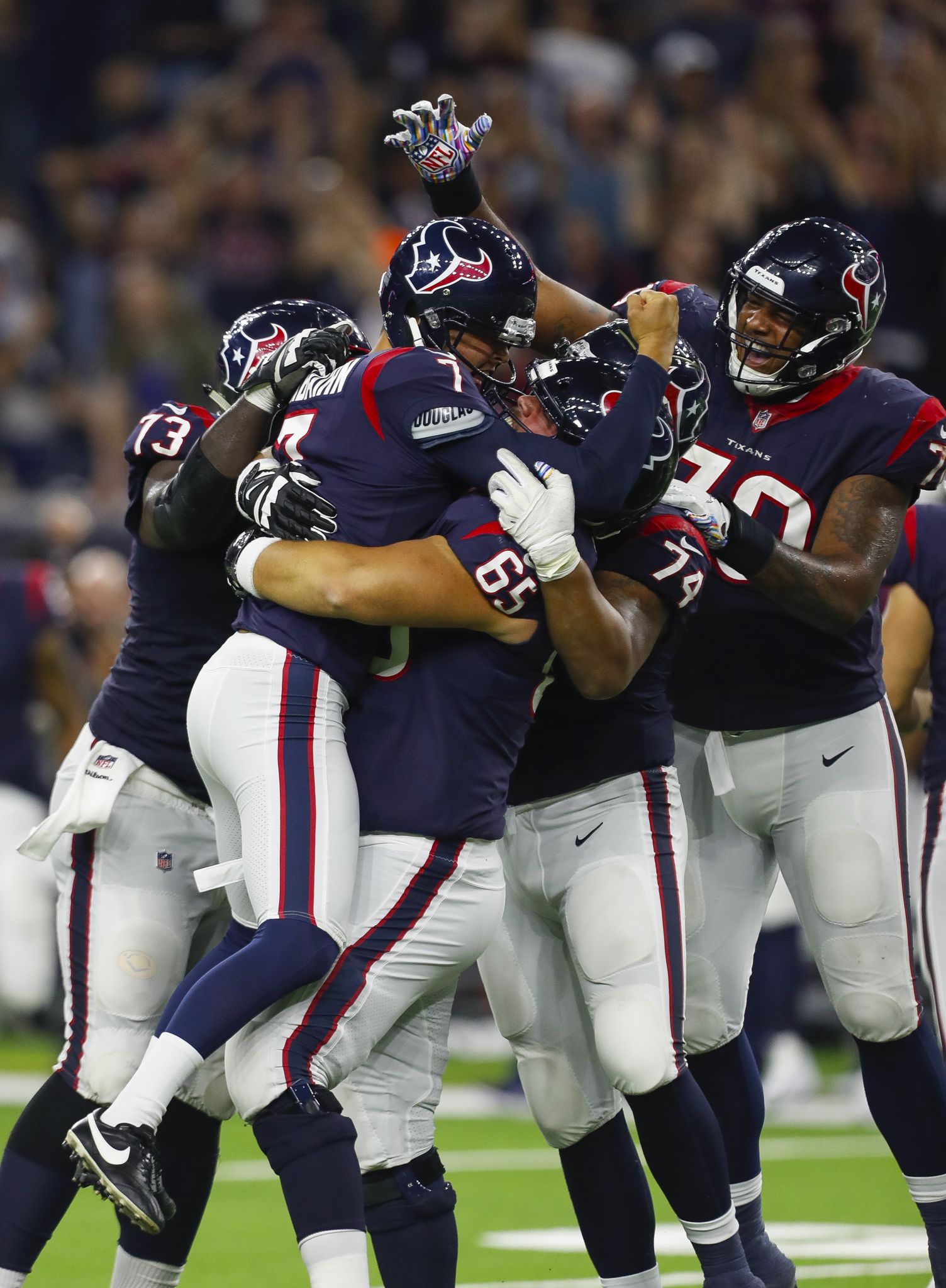 Houston, TX, USA. 7th Oct, 2018. Dallas Cowboys free safety Xavier Woods  (25) celebrates after breaking up a pass during the fourth quarter against  the Houston Texans in the NFL football game