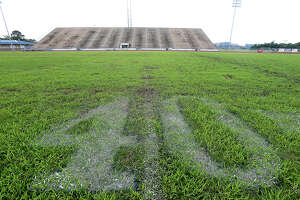 West Orange-Stark ISD is hoping to join the growing number of schools choosing to replace grass playing fields with artifical turf with the passing of a bond issue on the November ballot. After steady and heavy bouts of rain, the field conditions remain soggy and muddy, with holes in spots that coiuld present a threat of injury to players at Dan R. Hooks Stadium. It also requires continuous maintenance by groundskeepers, including repainting the lines and yard numbers on sometimes more than a weekly basis. If the school bond passes, West Orange-Stark will turf its football, baseball and softball fields.

Wednesday, October 3, 2018

Kim Brent/The Enterprise