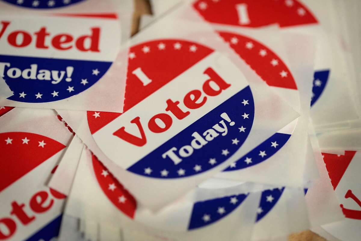 DES MOINES, IA - OCTOBER 08: Stickers are made available to voters who cast a ballot in the midterm elections at the Polk County Election Office on October 8, 2018 in Des Moines, Iowa. Today was the first day of early voting in the state. (Photo by Scott Olson/Getty Images)