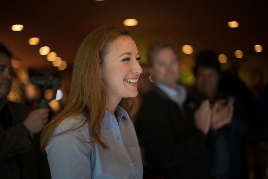 Schuyler Hudak, a candidate for D2, is introduced at a campaign event held by The Guardsmen at Don Pistos on Tuesday, Sept. 18, 2018, in San Francisco, Calif. Photo: Paul Kuroda / Special To The Chronicle