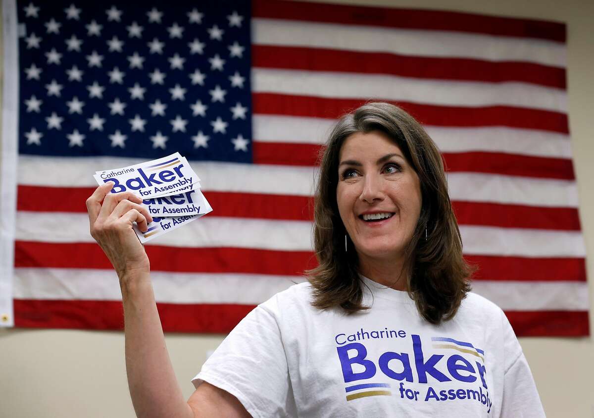 Assemblywoman Catharine Baker addresses a group of volunteers at her campaign headquarters before they fan out to canvass neighborhoods in San Ramon, Calif. on Saturday, Sept. 29, 2018. The incumbent Republican is facing a challenge for her 16th District seat from Democratic candidate Rebecca Bauer-Kahan.